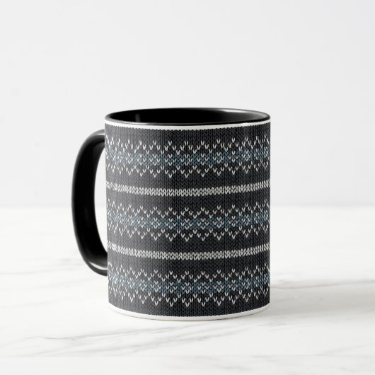 Cozy Knitted Pattern Black and Gray Mug マグカップ (正面左)