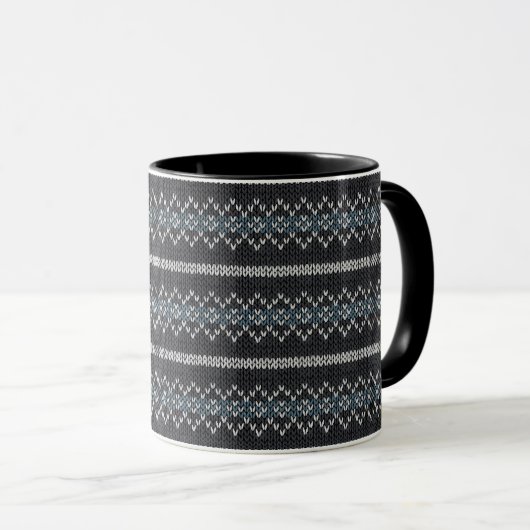 Cozy Knitted Pattern Black and Gray Mug マグカップ (正面右)
