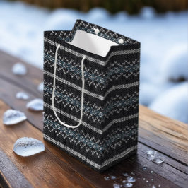 Cozy Knitted Pattern Black and Gray Paper Gift Bag ミディアムペーパーバッグ
