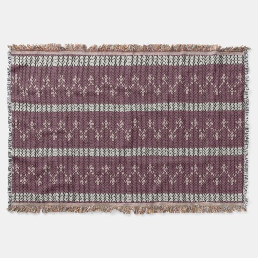 Cozy Knitted Pattern Throw Blanket in Burgundy スローブランケット (正面)