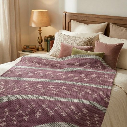 Cozy Knitted Pattern Throw Blanket in Burgundy  フリースブランケット