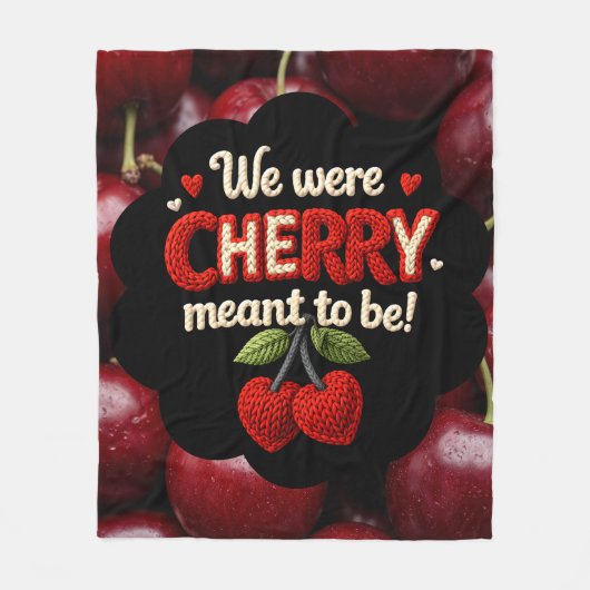 Cozy knitted-style typography and adorable cherry  フリースブランケット (正面)