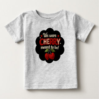 Cozy knitted-style typography and adorable cherry  ベビーTシャツ