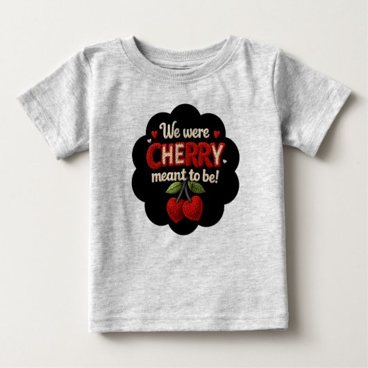 Cozy knitted-style typography and adorable cherry ベビーTシャツ (正面)