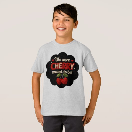 Cozy knitted-style typography and adorable cherry  tシャツ (正面フル)