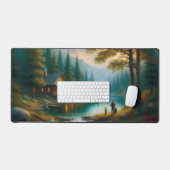 Cozy Lakeside Cabin Family Fishing Woodland  デスクマット (キーボード&マウス)