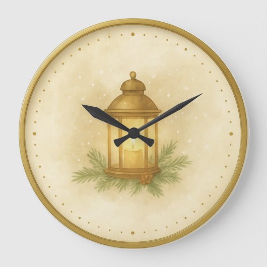 Cozy Lantern Winter Wall Clock – MerryMist Warm Gl ラージ壁時計 (正面)