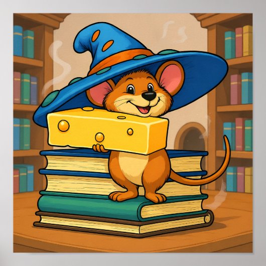 Cozy Library Scene: Humorous Mirthful Mouse ポスター (正面)