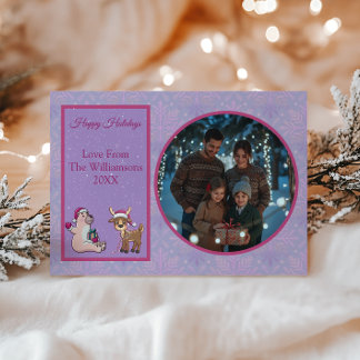 Cozy Lilac Traditional Family Photo Christmas シーズンカード