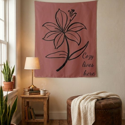 Cozy Lives Here | Warm Minimalist Botanical Wall T タペストリー