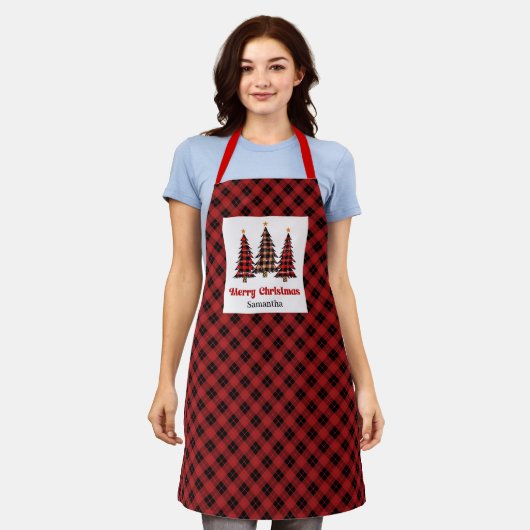Cozy Lumberjack Buffalo Plaid Tree Personalized   エプロン (着用した状態)