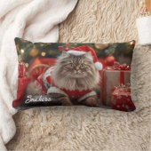 Cozy Maine Coon Cat Christmas Personalized   ランバークッション (ブランケット)