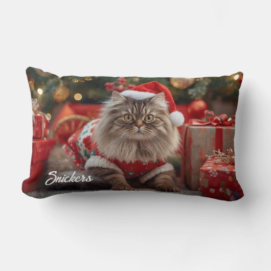 Cozy Maine Coon Cat Christmas Personalized   ランバークッション (正面)