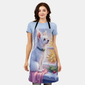 Cozy Maltese by Snowy Window Christmas Dog Art エプロン (着用した状態)