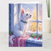 Cozy Maltese by Snowy Window Christmas Dog Art カード (正面)