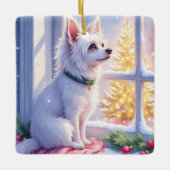 Cozy Maltese by Snowy Window Christmas Dog Art セラミックオーナメント (正面)