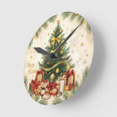 Cozy Merry Christmas – Festive Tree ラウンド壁時計 (傾斜)