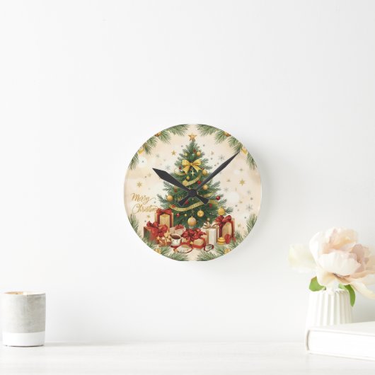 Cozy Merry Christmas – Festive Tree ラウンド壁時計 (ホーム)
