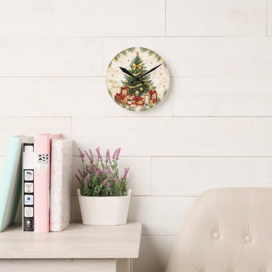 Cozy Merry Christmas – Festive Tree ラウンド壁時計 (読書スペース)