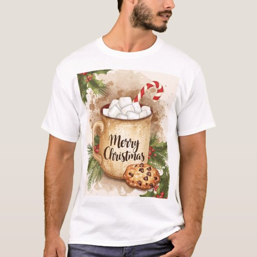 Cozy merry Christmas holly cookie cute festive Tシャツ (正面)