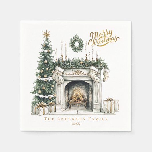 Cozy Merry Christmas Winter Napkins スタンダードカクテルナプキン (正面)