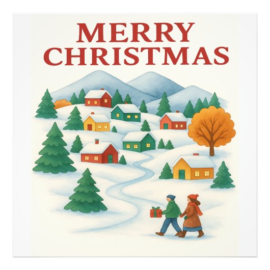 Cozy Merry Christmas Winter Village Photo Tile フォトプリント (正面)