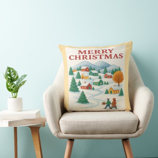 Cozy Merry Christmas Winter Village Pillow クッション (椅子)
