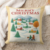Cozy Merry Christmas Winter Village Pillow クッション (ブランケット)