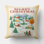 Cozy Merry Christmas Winter Village Pillow クッション (正面)