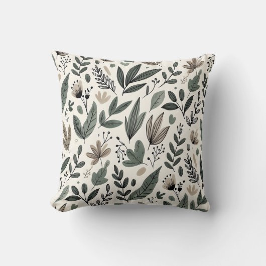 Cozy Minimalist Botanical Leaf Pattern クッション (正面)