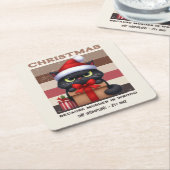 Cozy Mocha Mousse Funny Cat Retro Christmas スクエアペーパーコースター (アングル)