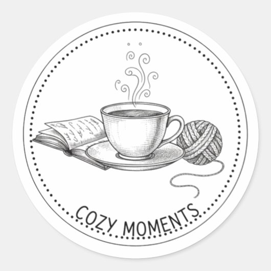 Cozy Moments Coffee Book & Knitting Minimal ART ラウンドシール (正面)
