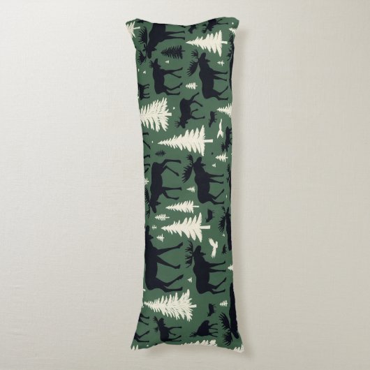 Cozy Moose and Pines Forest Green ボディピロー (正面縦)