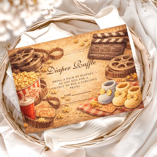 Cozy Movie Night Baby Shower Diapper Raffle エンクロージャーカード