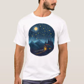 Cozy Night Cabin Under Starry Sky T-Shirt Tシャツ (正面)