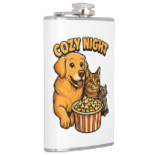 Cozy Night Movie Time – Cute Dog,Cat,Mouse Popcorn フラスク (右)