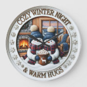 Cozy Night Snowmen Warm Hugs ラージ壁時計 (正面)