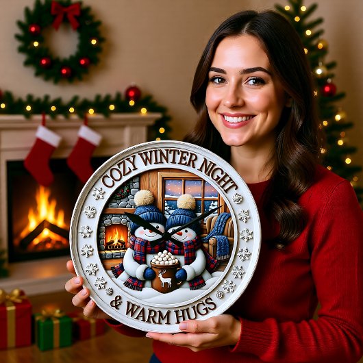 Cozy Night Snowmen Warm Hugs ラージ壁時計