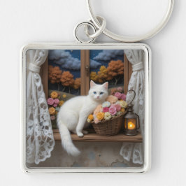 Cozy Nighttime Window Scene キーホルダー