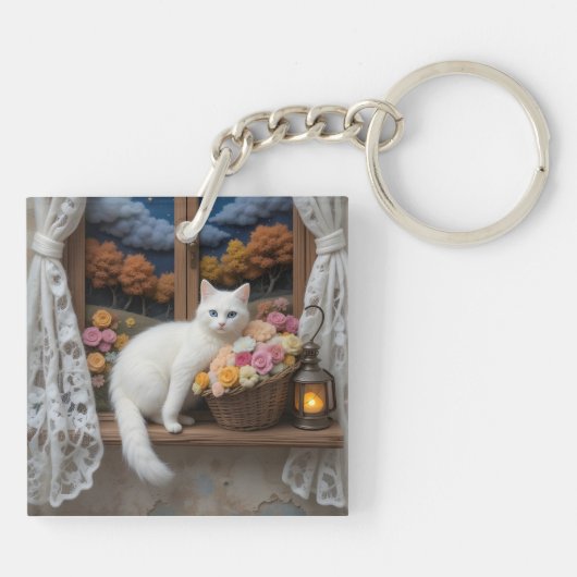 Cozy Nighttime Window Scene キーホルダー (裏面)