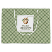 Cozy Nordic Christmas Gift Bag Beige Sage Palette ラージペーパーバッグ (正面)