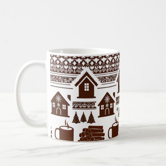 Cozy Nordic Knit Pattern Village & Mug Classic  コーヒーマグカップ (左)