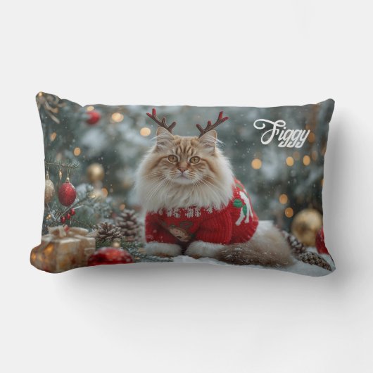 Cozy Norwegian Forest Cat Christmas Personalized   ランバークッション (正面)