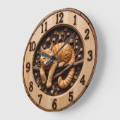 Cozy Orange Tabby Cat Wood ラージ壁時計 (傾斜)