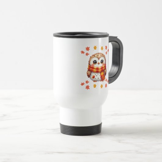 Cozy Owl Fall Design Cute Animal トラベルマグ (正面右)