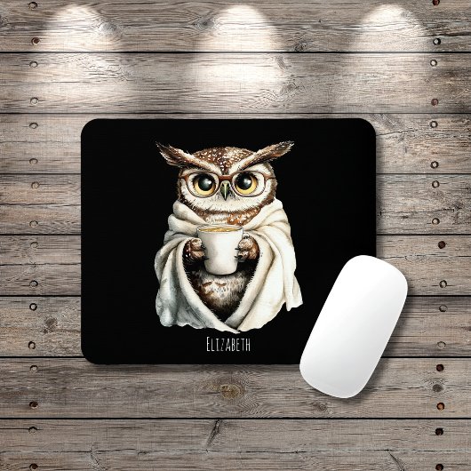 Cozy Owl with Coffee Mug Mouse Pad マウスパッド