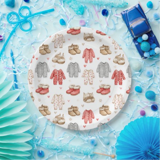 Cozy Pajamas Boho Babyshower Pattern ペーパープレート (パーティー)