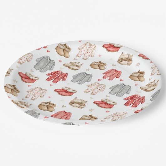 Cozy Pajamas Boho Babyshower Pattern ペーパープレート (アングル)