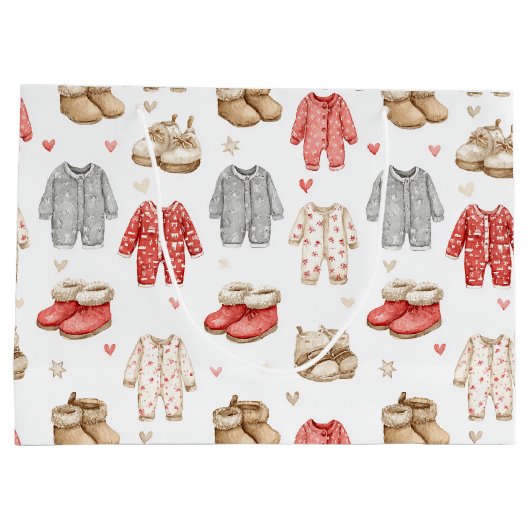 Cozy Pajamas Boho Babyshower Pattern ラージペーパーバッグ (裏面)