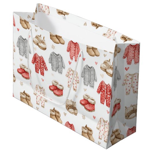 Cozy Pajamas Boho Babyshower Pattern ラージペーパーバッグ (正面アングル)